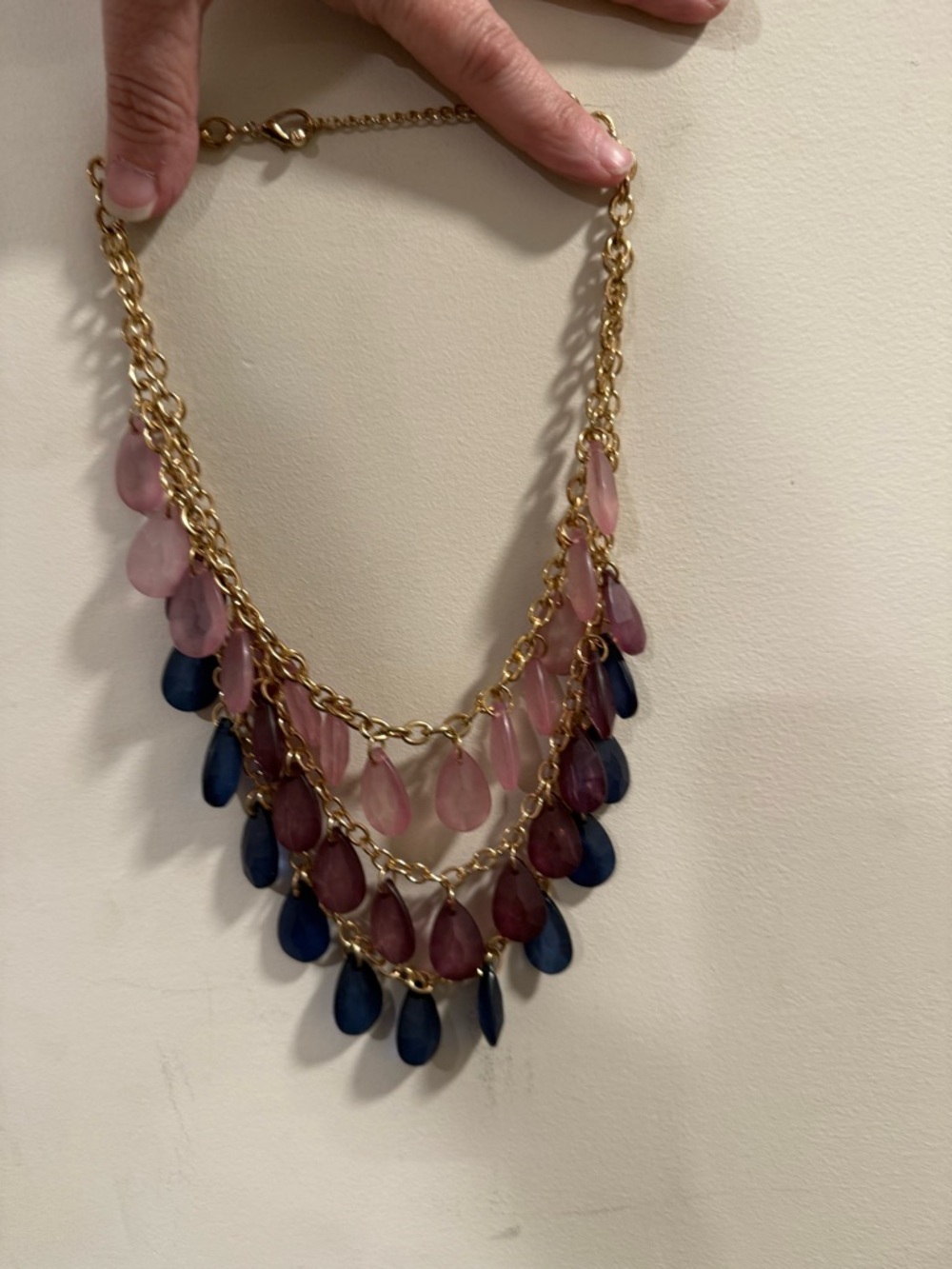 Gold Chain Multi-Row Teardrop Necklace - Pink & Navy